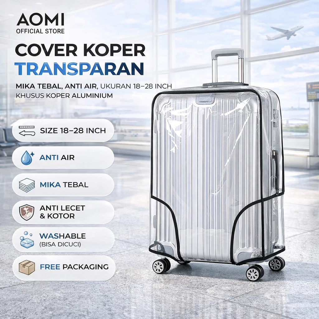 Cover Koper Mika Transparan – Pelindung Koper Kabin & Bagasi 18–28 Inch KHUSUS KOPER ALUMINIUM