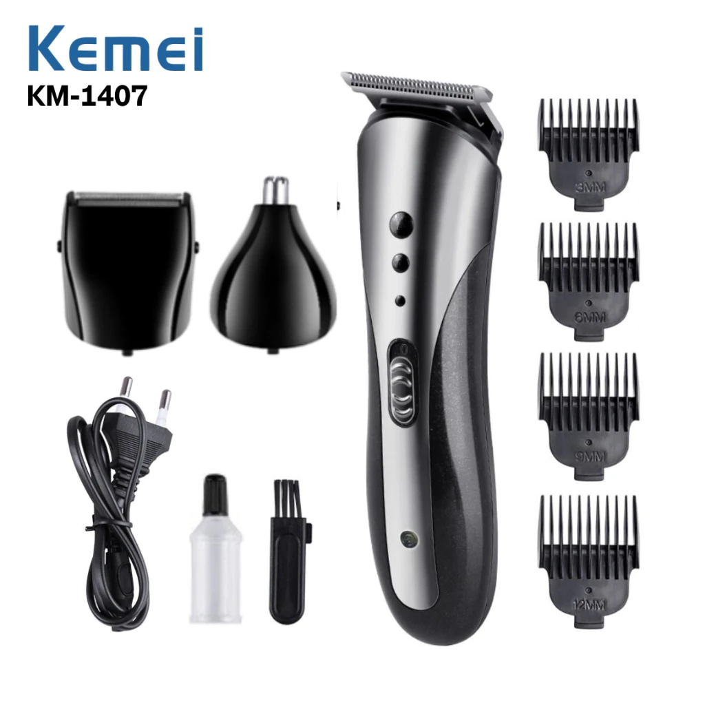 KEMEI - Alat Cukur Rambut Elektrik 3in1 Hair Clipper KM 1407 Tanpa Kabel Alat Pencukur Kumis Jenggot