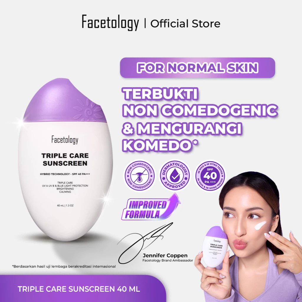 Facetology [IN VIVO & NON COMEDOGENIC SUNSCREEN TESTED] Triple Care Sunscreen SPF 40 PA+++ 40ML [FLASH SALE]