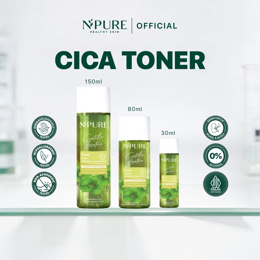 NPURE Cica Hydrating Acne Toner / Acne Toner / Toner Kulit Jerawat Berminyak - Travel Size Acid Berjerawat Hydrating Mencerahkan Wajah Kotoran