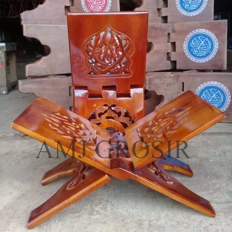 PROMO!! Rekal Al-Quran Tempat Baca Al Qur'an Meja Lipat Asli Jepara Motif Iqro' & Bunga