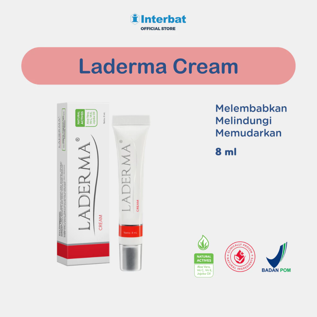 Laderma Cream 8 ml - Melembabkan, Melindungi dan Memudarkan Bekas Luka dengan Kandungan Aktif Aloe Vera, Jojoba Oil, Vit C dan Vit E