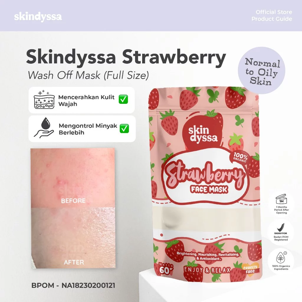 Daisy Organic Skindyssa - Strawberry | Face Mask | Masker Organik | Masker Bubuk | Masker Viral | Masker BPOM
