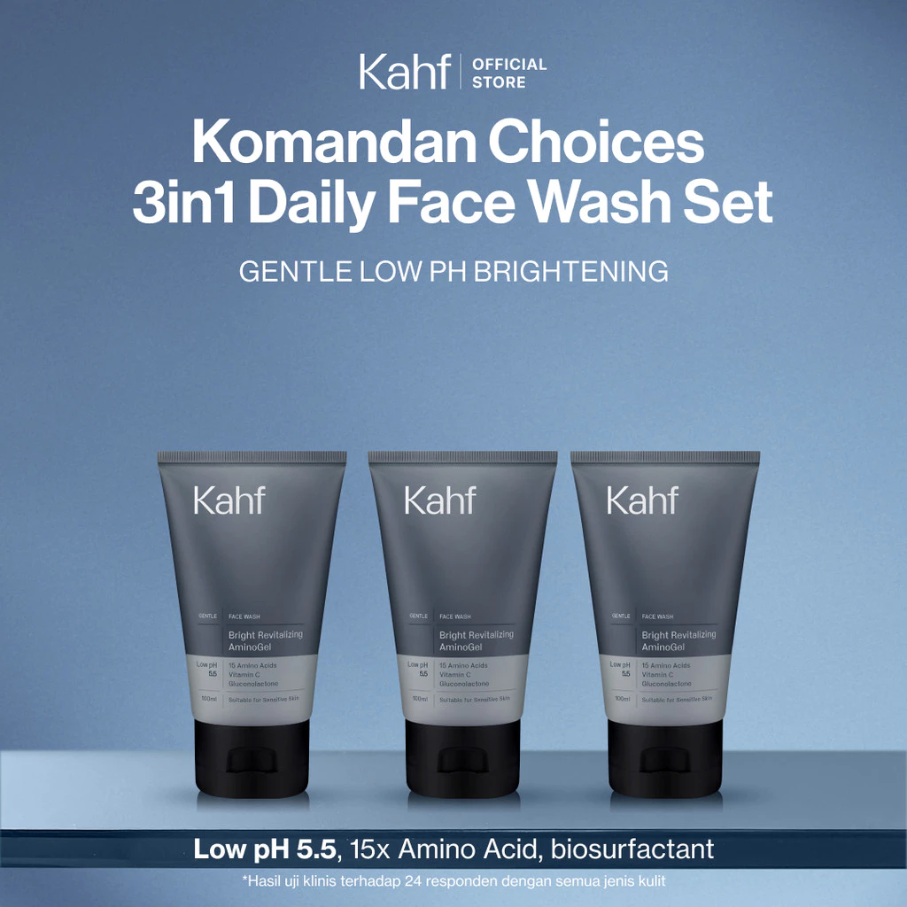 [KAHF BUNDLE 3IN1 PAKET FACIAL WASH - MENCERAHKAN KULIT TANPA KETARIK] Triple Pack Kahf Bright Revitalizing Amino Gel Face Wash 100 ml - Sabun Cuci Muka Pria Biosurfactant Mencerah