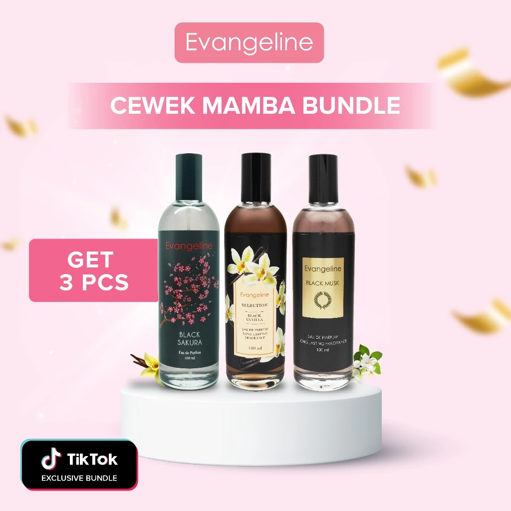 GET 3 | Cewek Mamba Bundle | Evangeline Black Sakura, Black Vanilla, Black Musk | Parfum Wanita Tahan Lama